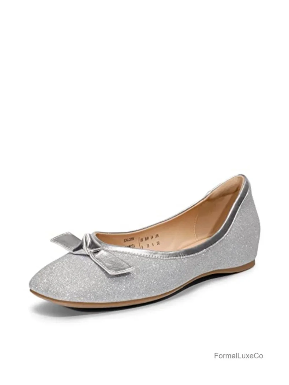 Women's Square Toe Rhinestone Low Wedge Dressy Flats with PU Leather &